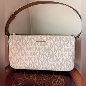 Michael Kors Monogram White and Tan Shoulder Bag